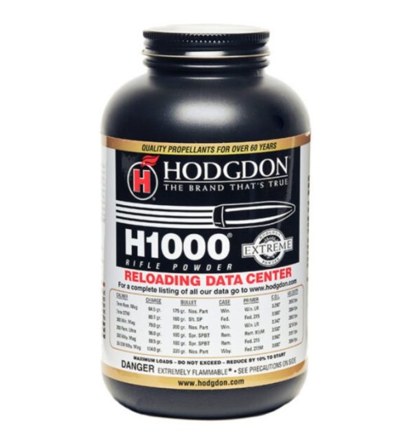 Hodgdon H1000 Smokeless Gun Powder is a slow-burning powder specially formulated for large magnum rifle cartridges and heavy bullet loads.