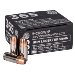 SIG SAUER Elite V-Crown 9mm Luger (9x19 Parabellum): Premium Self-Defense Ammunition with Optimal Expansion