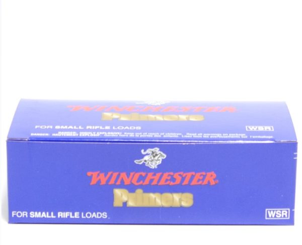 Box of 1000 Winchester Small Rifle Primers, featuring high-quality components designed for consistent performance and reliability in small rifle cartridges, perfect for avid reloaders and shooting enthusiasts.